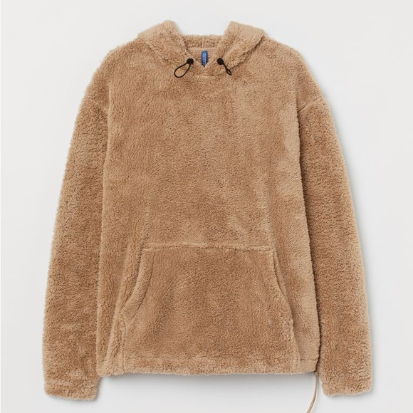 H&M - Dark Beige Faux Shearling Hoodie - Picture 1 of 3